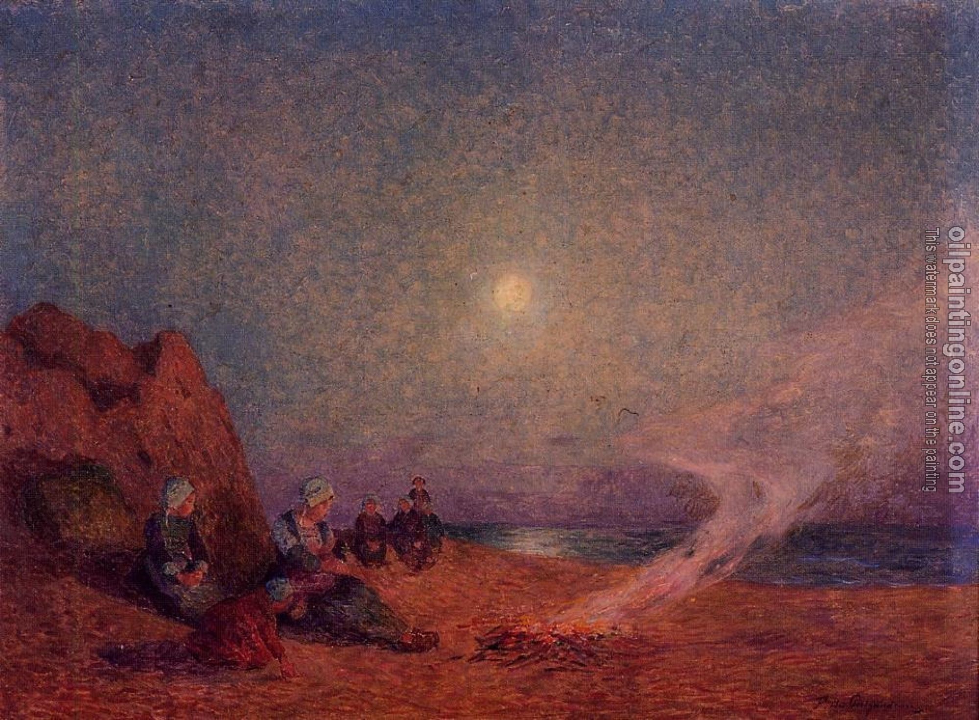 Ferdinand Loyen Du Puigaudeau - Le Pouldu, Woman on the Beach beside a Fire